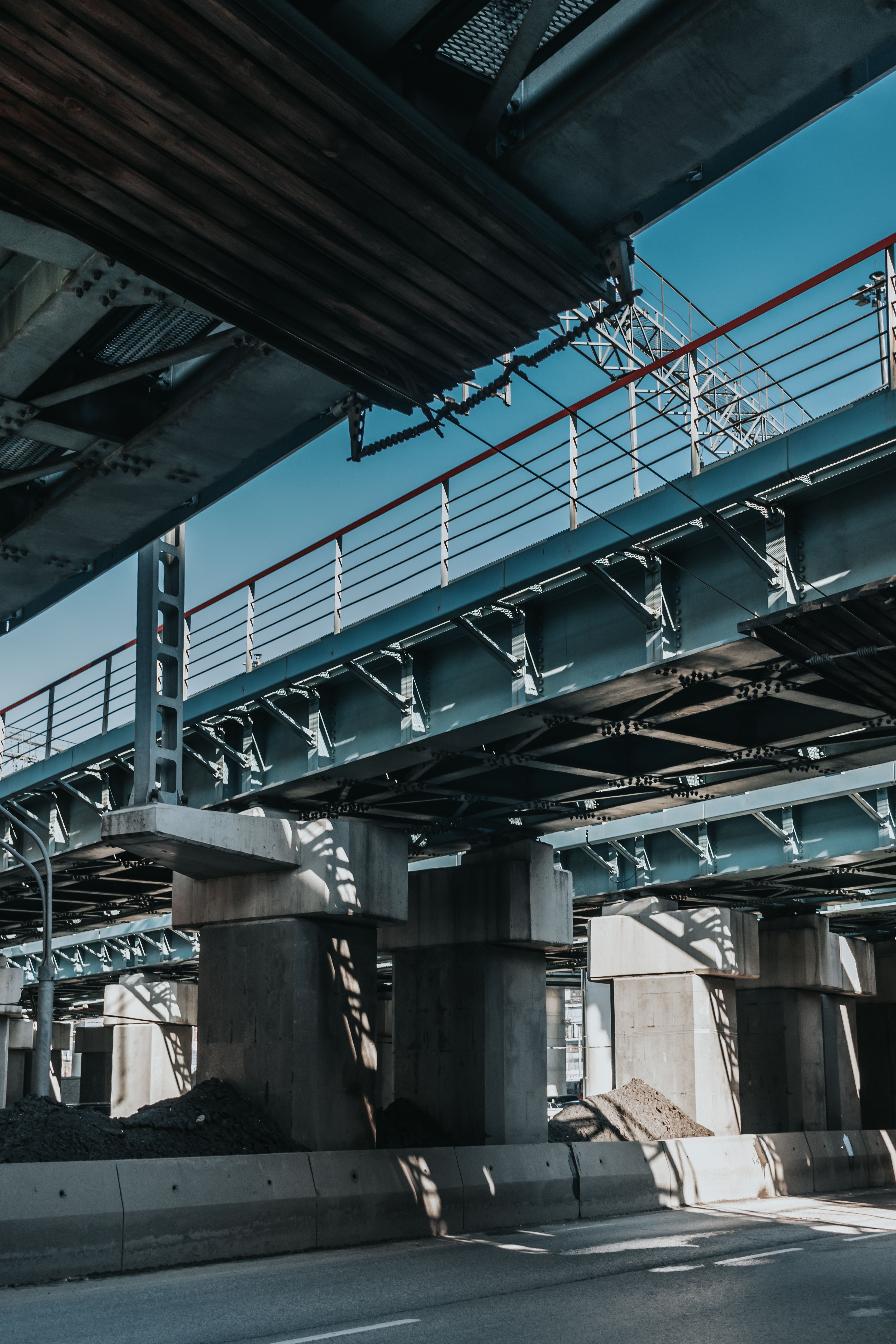 Concrete highway bridge crossing in an infrastructure setting