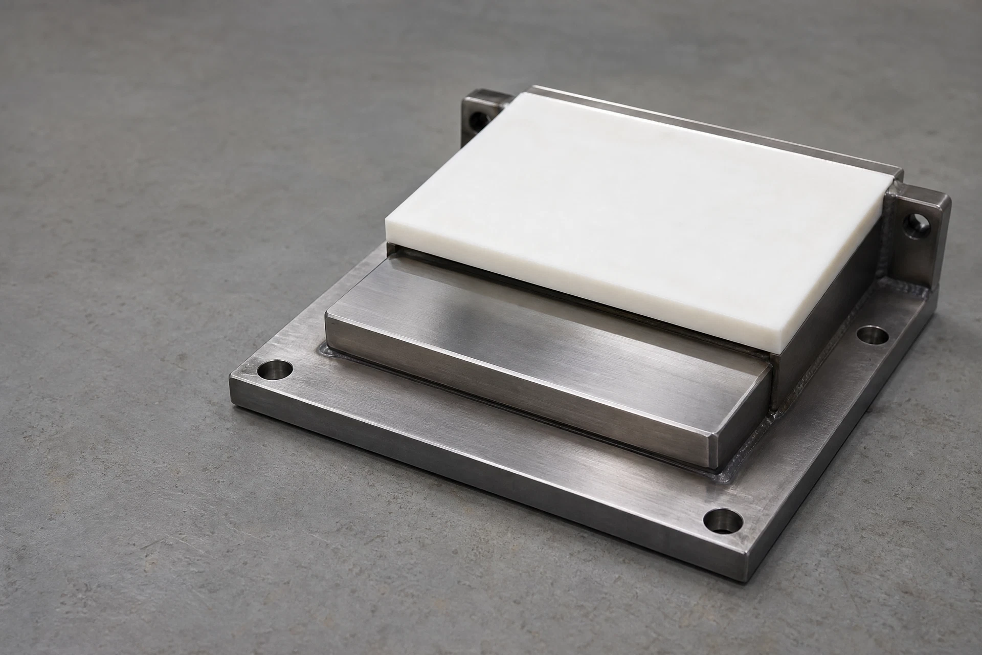 PTFE sliding bridge bearing assembly with stainless steel plate